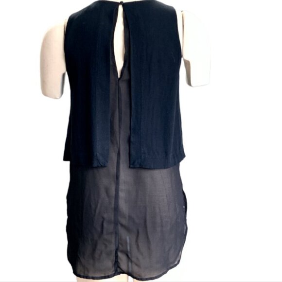 ASTR The Label Sleeveless Tiered Tank Top Semi-Sheer Bottom S Black #36B - Picture 5 of 8